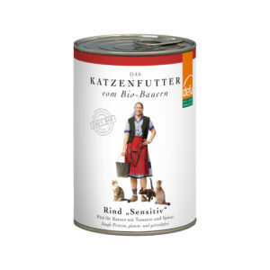 Paté DEFU "SENSITIVE" PER GATTO 96% MANZO bio con pomodori, spinaci in qualità bio PREMIUM. 410 gr